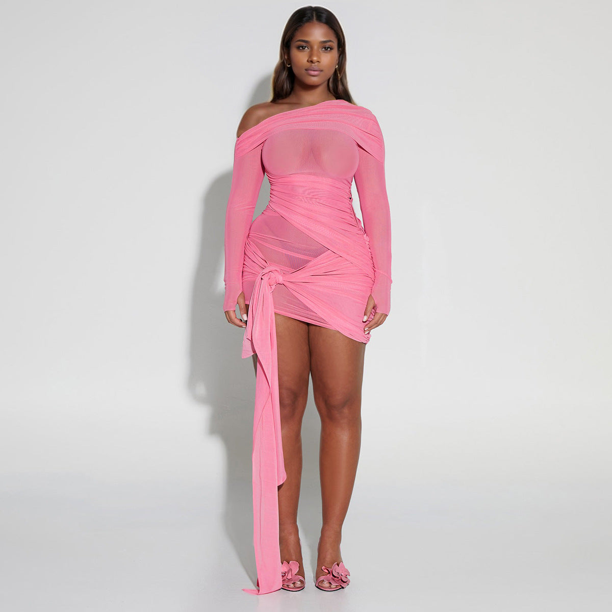 Robe plissée sexy à col dénudé pour femme, tenue de printemps et d'été, Dopamine Sexy