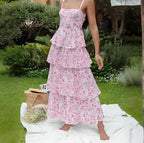 Spring Summer Women Sexy Strap Mid Length Floral Dress CONY