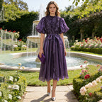 Elegant Retro Maxi Dress Spring Waist Tight Slimming Lace up Lantern Sleeve round Neck High Waist Dress Sailfish