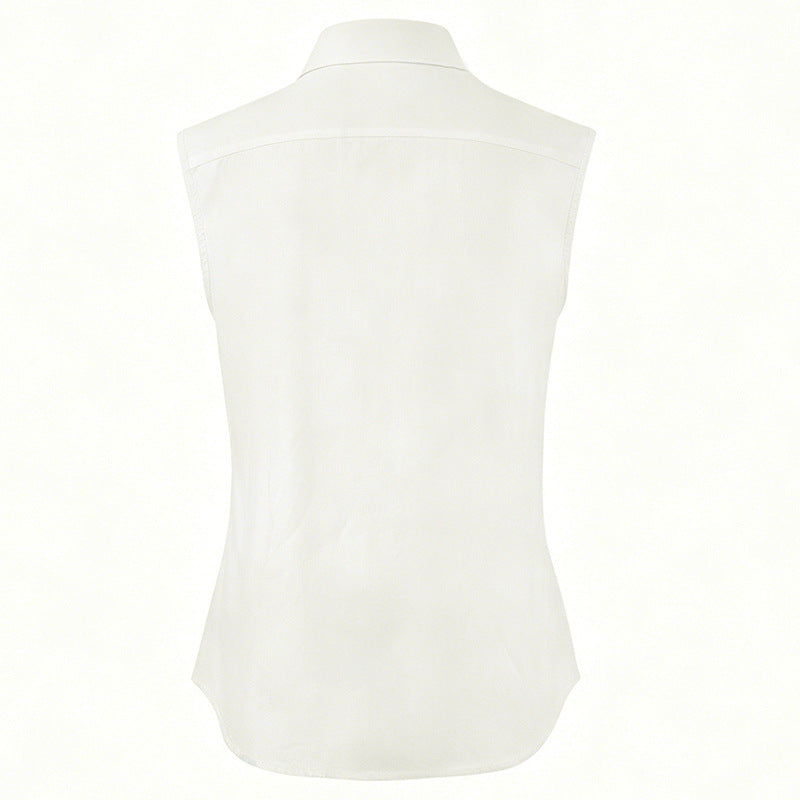 French Casual Cotton Linen Sleeveless Shirt Women Summer Collared Double Pocket Loose Shirt Vacation Top CONY