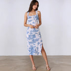 Summer Fresh Maxi Dress Square Collar Slimming Side Slit Sling Dress George