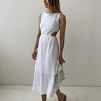 Double Layer Zou Cloth Dress Summer Casual Back Single Breasted Cropped Outfit Design Vest BlueLine
