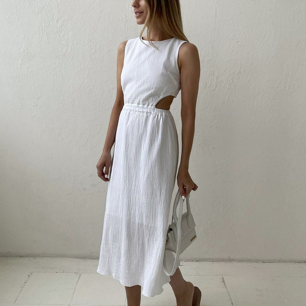 Double Layer Zou Cloth Dress Summer Casual Back Single Breasted Cropped Outfit Design Vest BlueLine