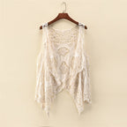 Women Summer Coat Thin Coat Sleeveless Lace Cardigan All Match Shawl Beachwear Sun Protection Clothing Women Hollow Out Cutout Shirt YTCYZ
