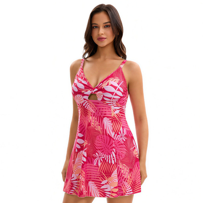 Swimsuit Women Dress Conservatively Thin Printing Bianco