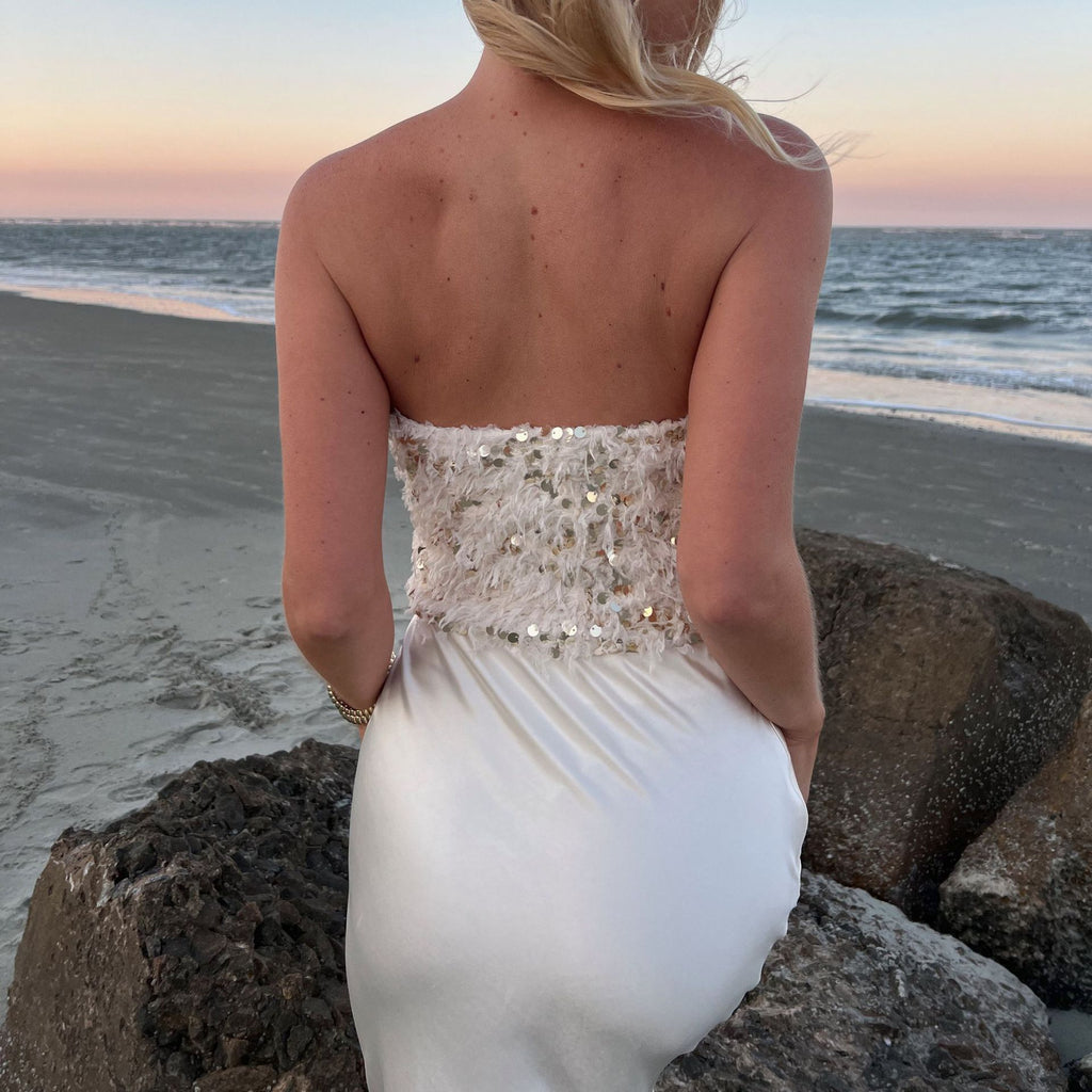 Sexy Women Clothing Sequin Sequined Frayed Beach Vacation Tube Top Eedele