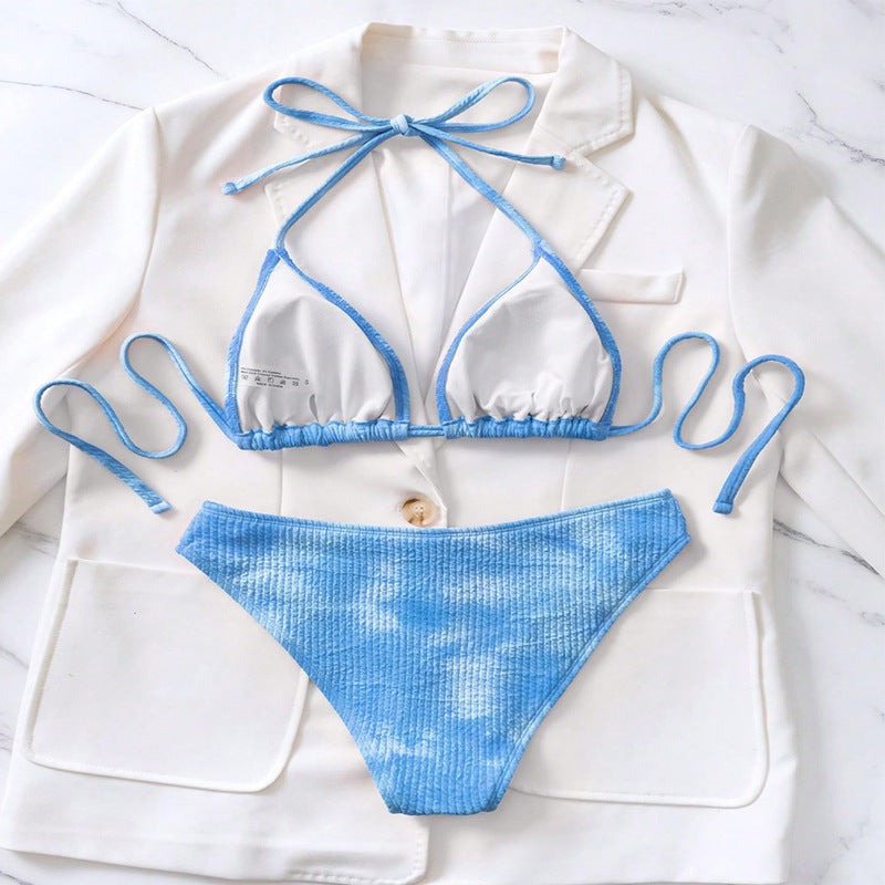 Traje de baño de bikini sexy con cuello halter y cordones para playa con abertura en la parte delantera para mujer