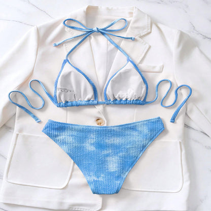 Traje de baño de bikini sexy con cuello halter y cordones para playa con abertura en la parte delantera para mujer