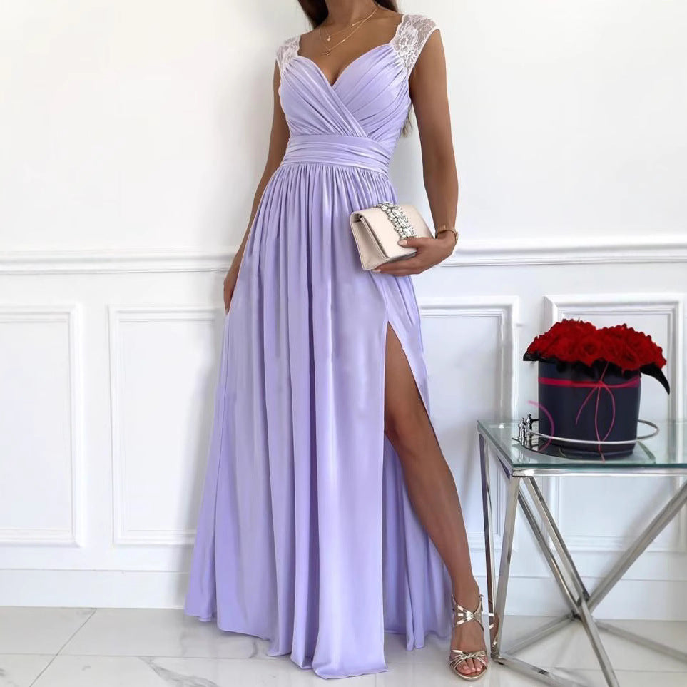 Women Clothing Sleeveless Backless Solid Color Wide Hem Split Women Clothing Dress NEWMELANCE