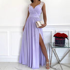 Women Clothing Sleeveless Backless Solid Color Wide Hem Split Women Clothing Dress NEWMELANCE