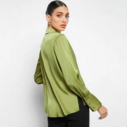 Satin Faux Silk Shirt Spring Summer Women Clothing Minimalist Long Sleeve Shirt Top