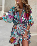 Women Batman Sleeve V Neck Irregular Hem Dress SZEX