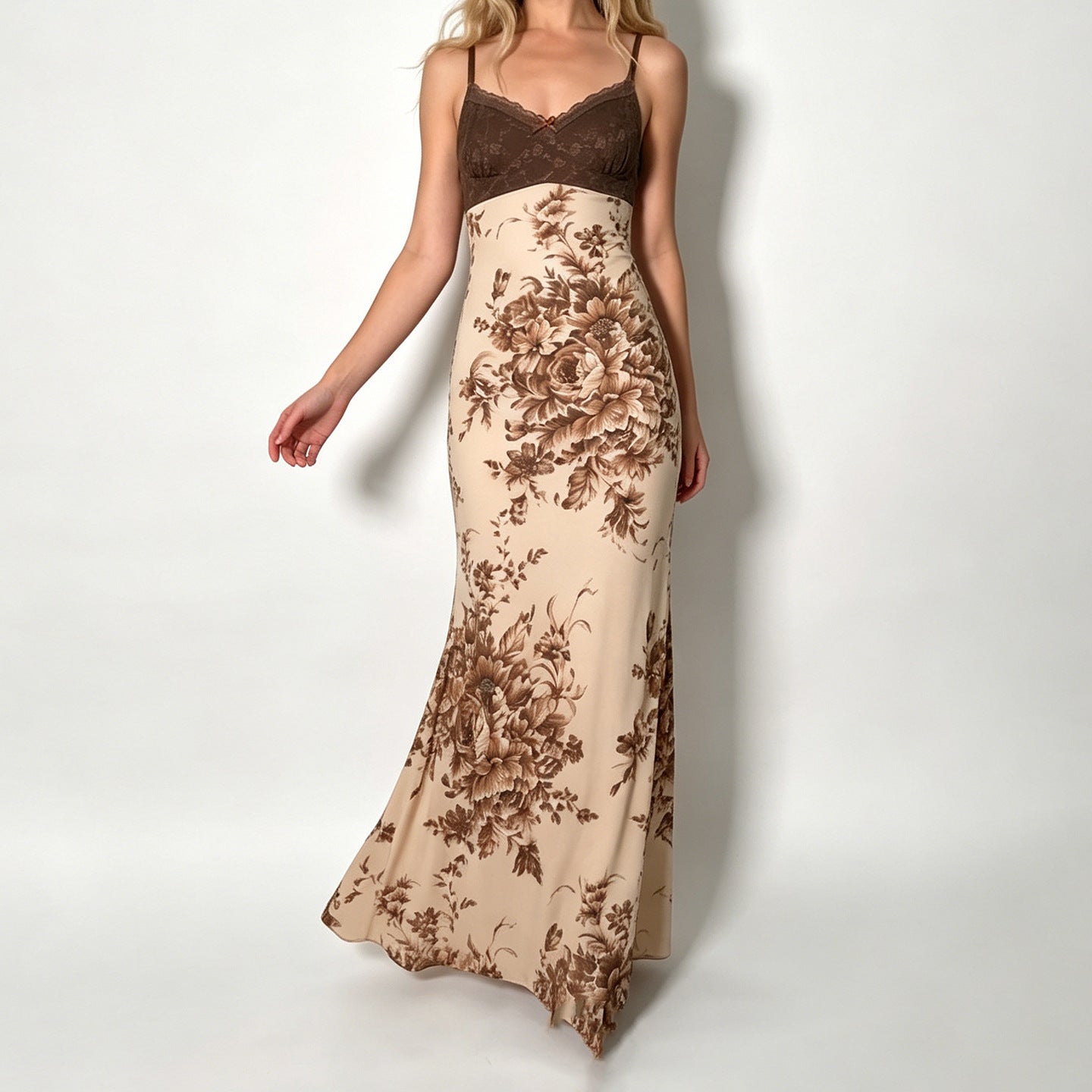 Sexy Retro Lace Stitching Chest Strap Dress French Elegant Romantic Floral Dress LingSharp