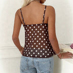 Summer Dot Mesh Camisole Women V neck Waist Controlled Slimming Sexy Short Top Yiskiss