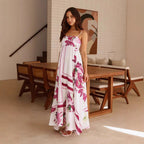 Printed Sling High Waist A line Dress Casual Vacation Spaghetti Straps Maxi Dress Zemy