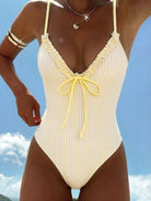 One Piece Swimsuit Plaid Striped Print Knotted Sexy Bikini Beach Women WithWind