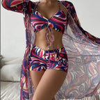 Traje de baño para mujer, bikini dividido de tres piezas, traje de baño sexy de cintura alta