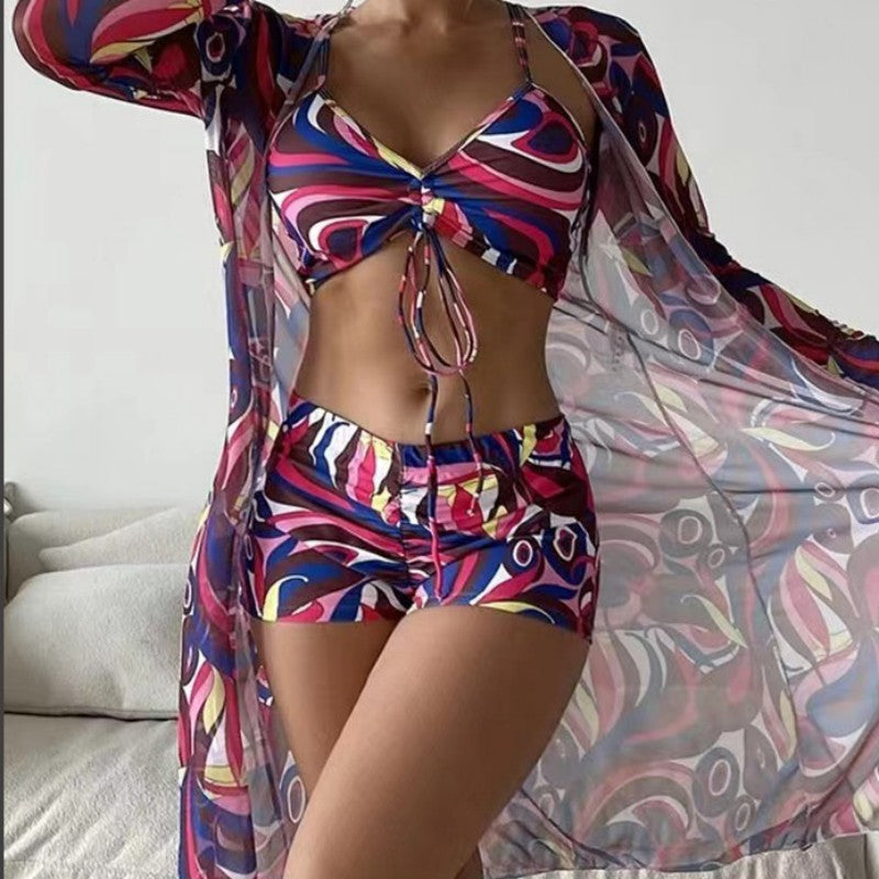 Traje de baño para mujer, bikini dividido de tres piezas, traje de baño sexy de cintura alta