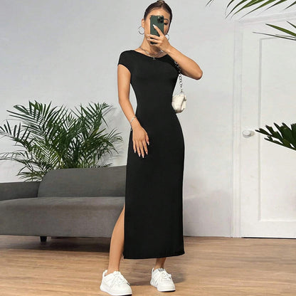 Women Clothing Spring Summer Slim Fit Sexy Backless Sheath Split Sleeveless Dress
