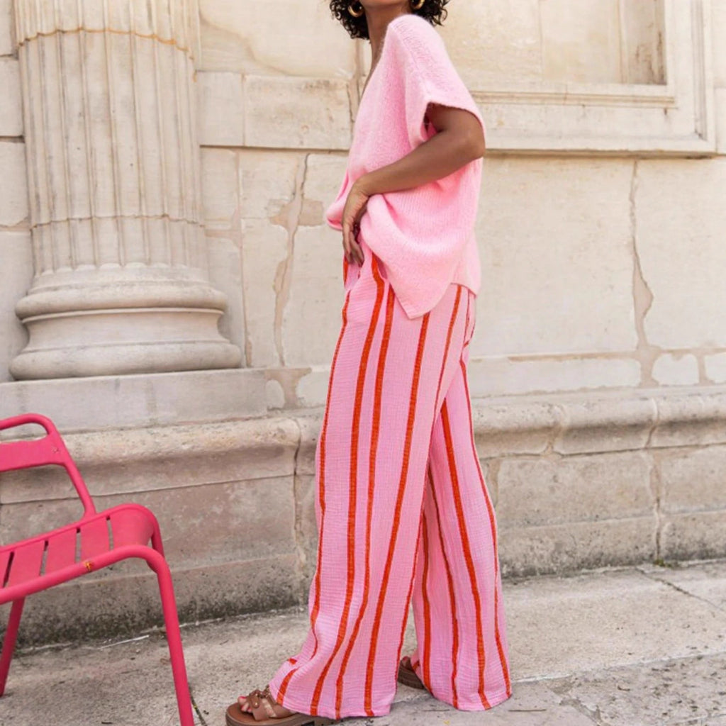 Women Striped Print Slim Fit Casual Long Pant Splendor