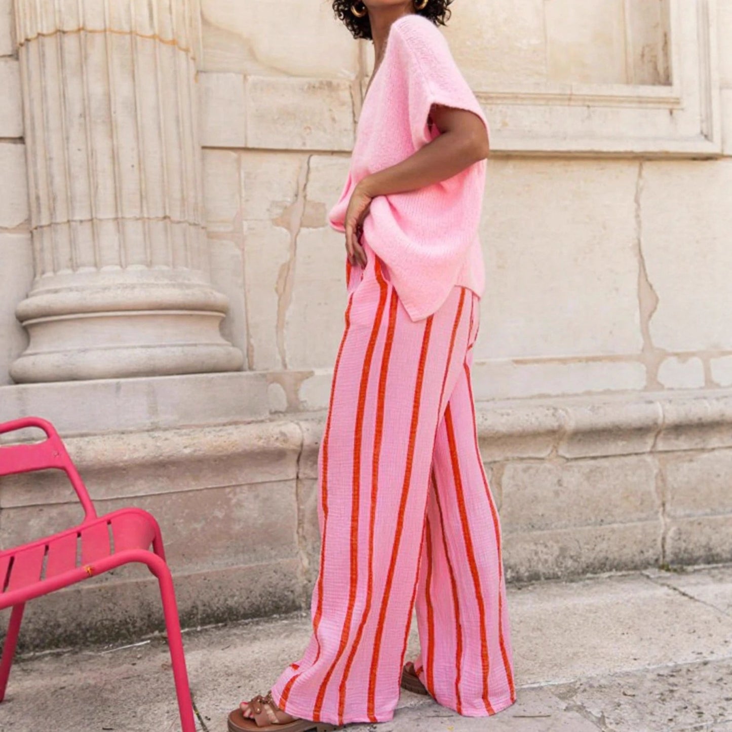 Women Striped Print Slim Fit Casual Long Pant Splendor