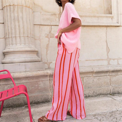 Women Striped Print Slim Fit Casual Long Pant Splendor
