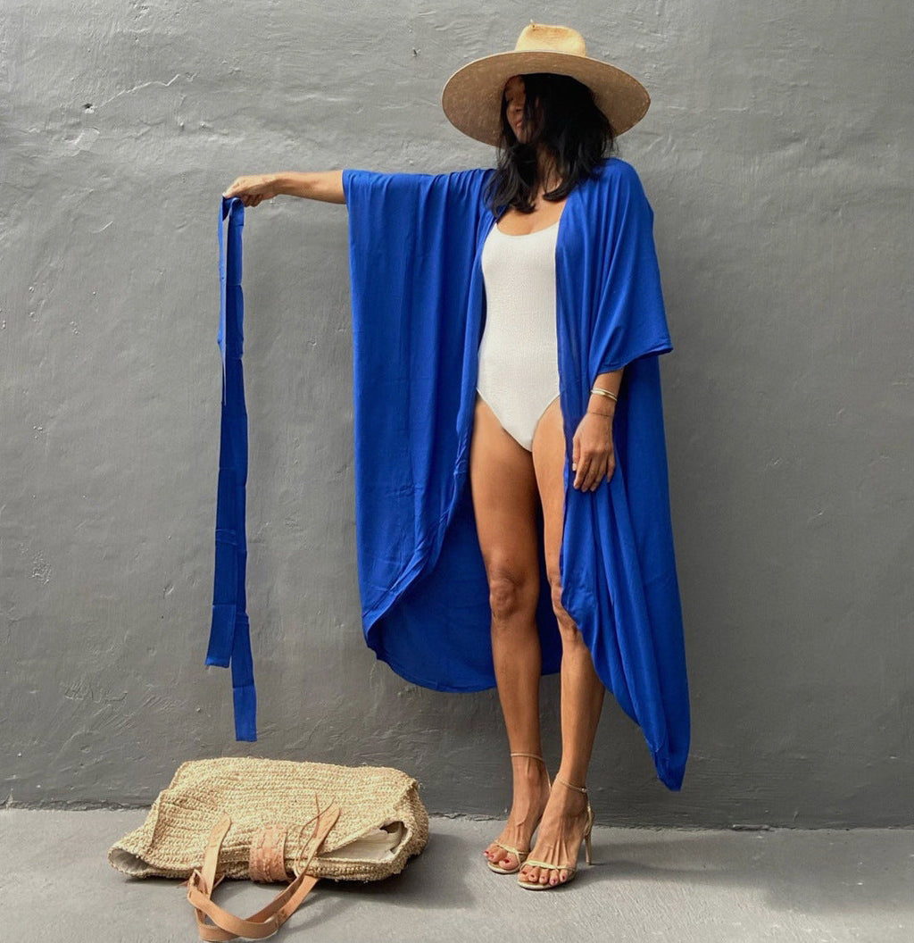Rayon Solid Color Cardigan Holiday Casual Beach Bikini Cover 5 Colors snowpeak