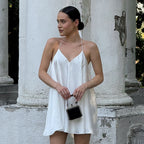 Dress Spring Summer V neck Halter Strap Loose Slimming Short Temperamental Dress BlueLine