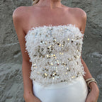 Sexy Women Clothing Sequin Sequined Frayed Beach Vacation Tube Top Eedele