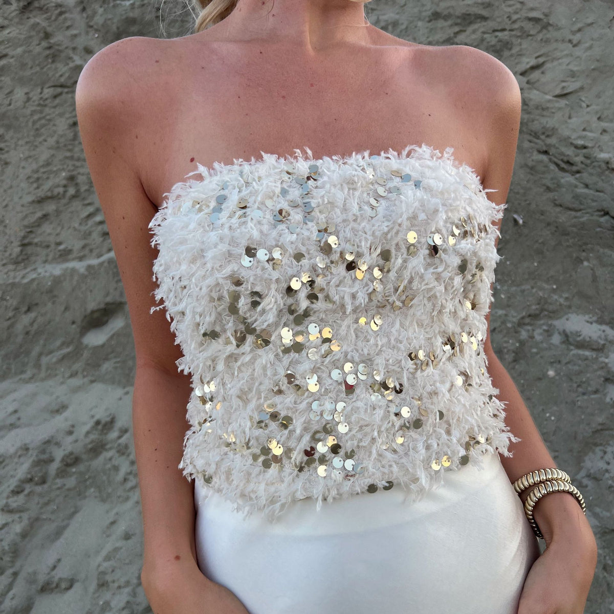Sexy Women Clothing Sequin Sequined Frayed Beach Vacation Tube Top Eedele