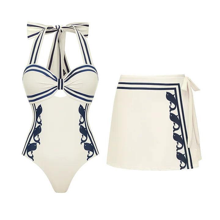 White Halter Strap One-Piece Suit