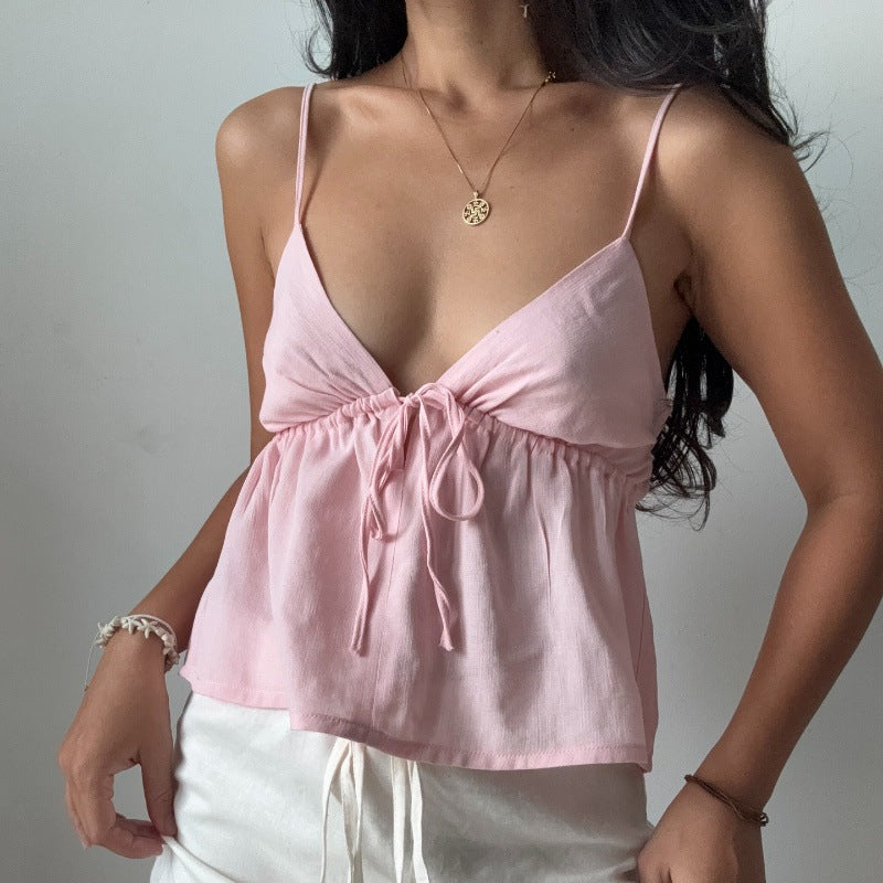 Women lothing Summer Sexy Slim Fit Camisole Low Cut Backless Lace up Sexy Vest