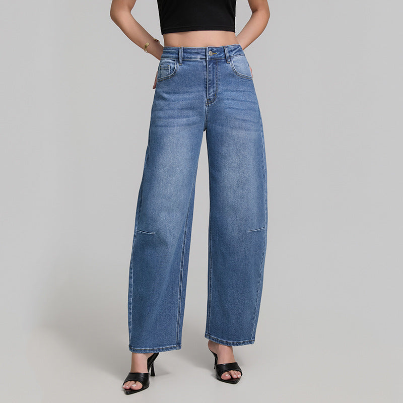 Blue High Street Wide Leg Highly Elastic Jeans for Women Summer High Looking Slimming Matchet Pants Women JinRen