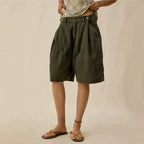 Summer Vintage Crumpled Button Pleated Casual Women Shorts Shocen