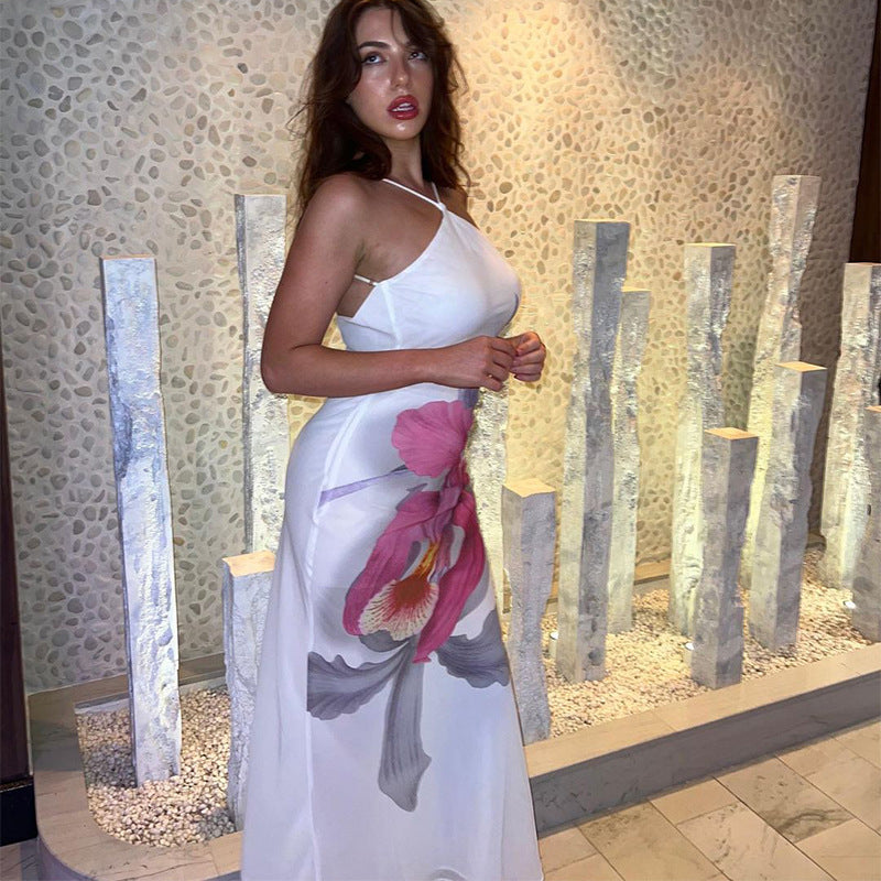 Vestido largo de verano para mujer, ajustado, sin espalda y con forro de cinta estampada