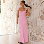 Vestido midi ajustado con abertura y espalda descubierta para mujer, ropa de primavera y verano