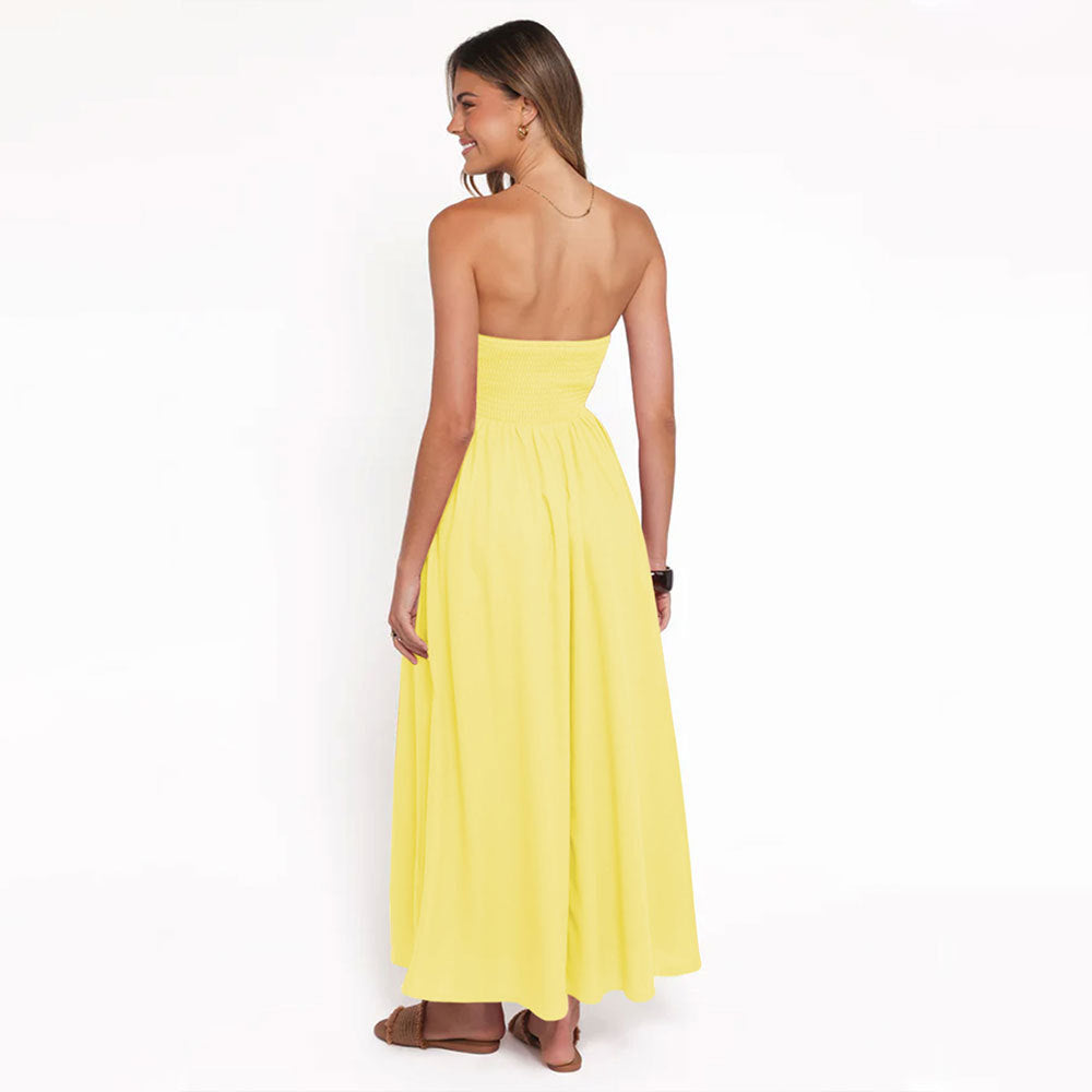 Women Tube Top Dress Summer Yellow Small Sleeveless Elegant Elegant Sexy Dress Yiskiss