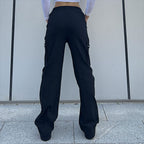 Pantalons tendance pour femmes, pantalons cargo tendance, pantalons à poches et fermetures éclair, pantalons amples de style urbain à jambes droites, pantalons de ville