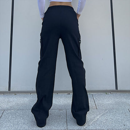 Pantalons tendance pour femmes, pantalons cargo tendance, pantalons à poches et fermetures éclair, pantalons amples de style urbain à jambes droites, pantalons de ville