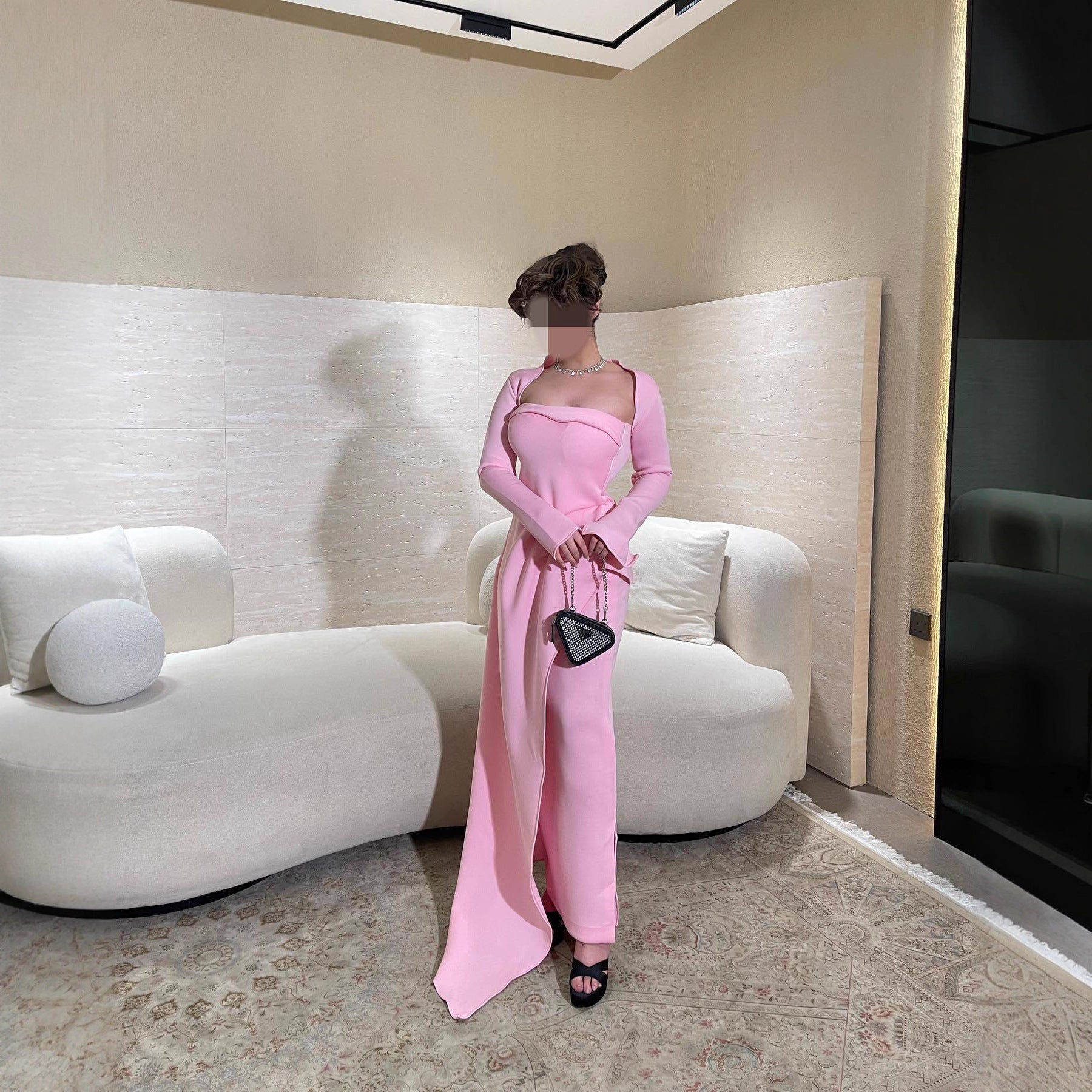 Summer Elegant Sexy Shawl Tube Top Slit Ball Dress Two Piece Set RMAI