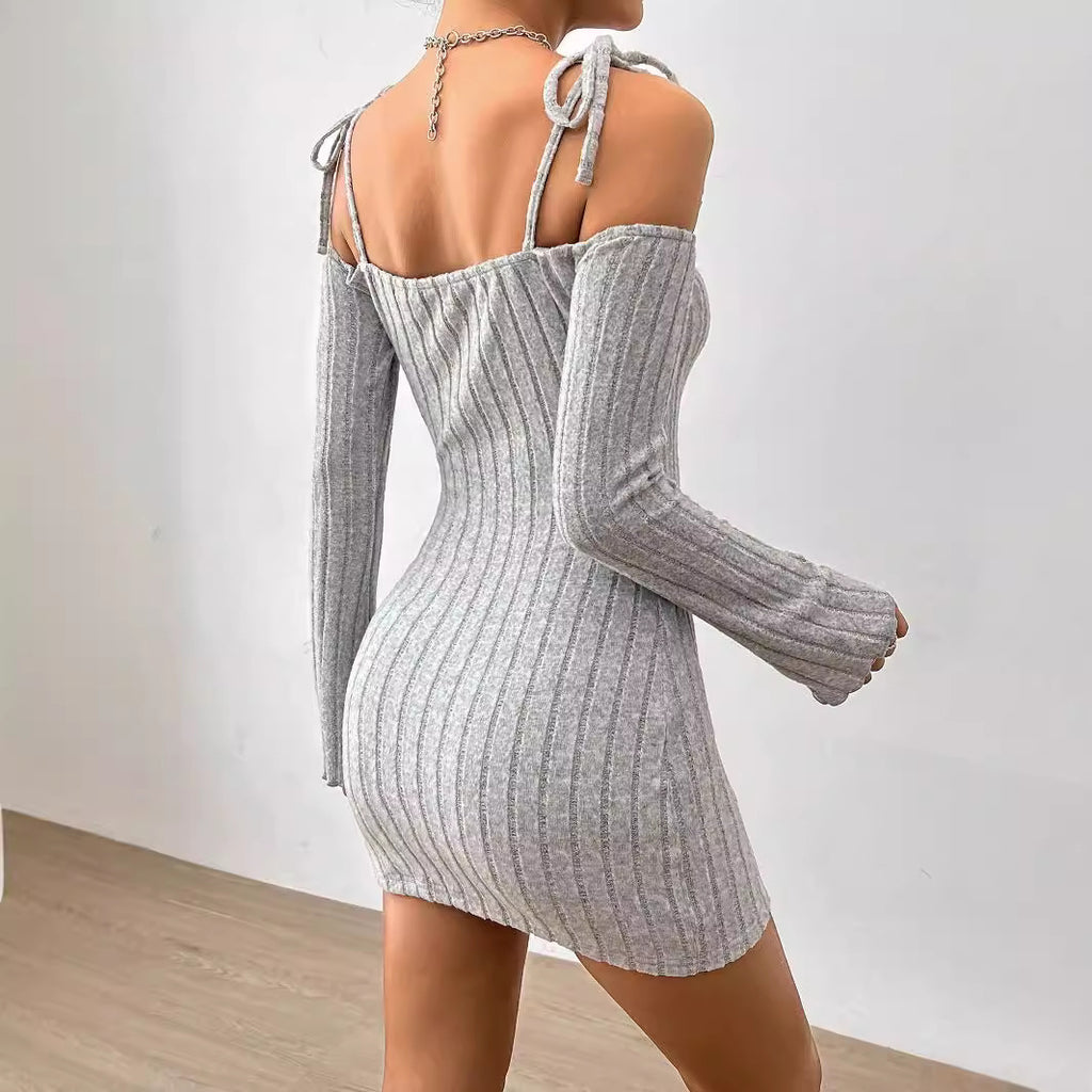 Ropa para mujer, vestido de tirantes finos, estilo dama adulta, para otoño e invierno, cuello barco, elegante, ajustado.