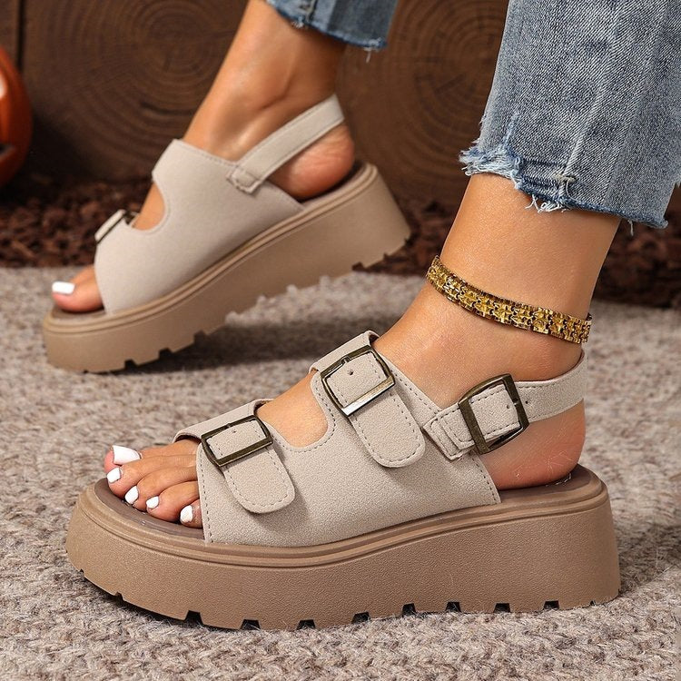 Suede Belt Buckle Platform Sandals Women Platform Wedge Plus Size Beach Slippers ZUIMEI