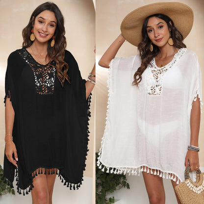 Seaside Beach Skirt Women Clothing Hand Crocheting Stitching Tassel Sexy Loose Beach Cover Up