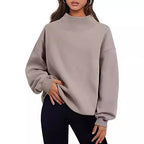 Camisa informal de polar para mujer, sudadera holgada de cuello alto medio grueso para otoño e invierno