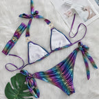Bikini sexy de tres piezas con cristales y diamantes para mujer, traje de baño brillante para playa
