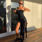 Robe bandeau sexy en dentelle à découpes et ajourées pour femme