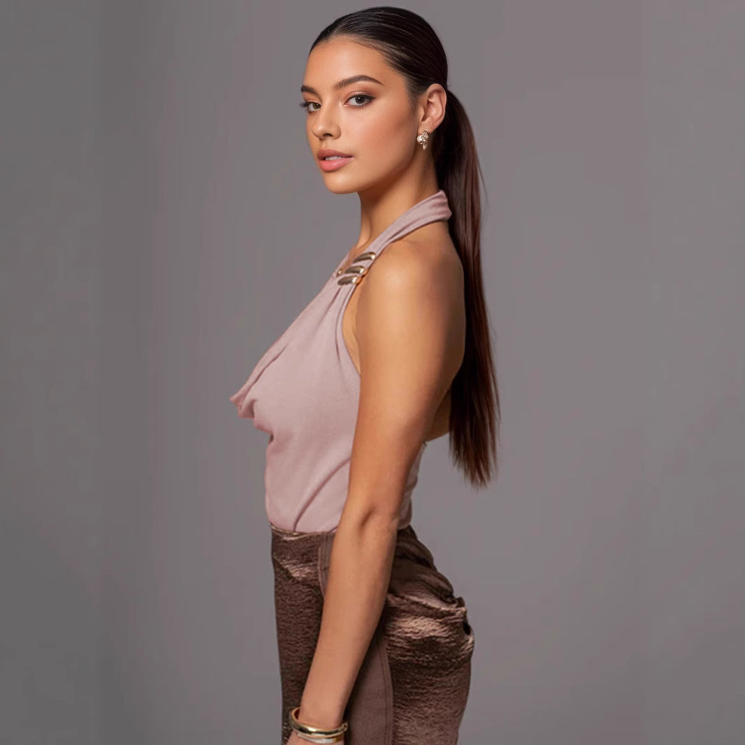Summer Halter Korean Top Sexy Backless Slim Fit Swing Collar Sexy Outer Wear Vest for Women George