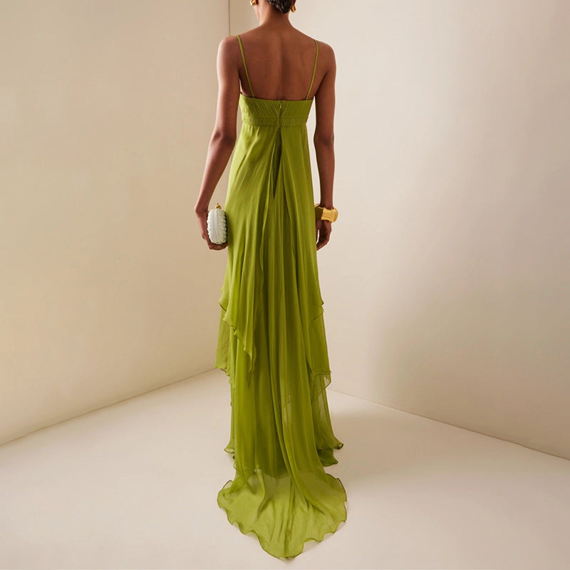 Vacation Tube Top Dress Camisole Irregular Asymmetric Design Solid Color Maxi Dress for Women Ory