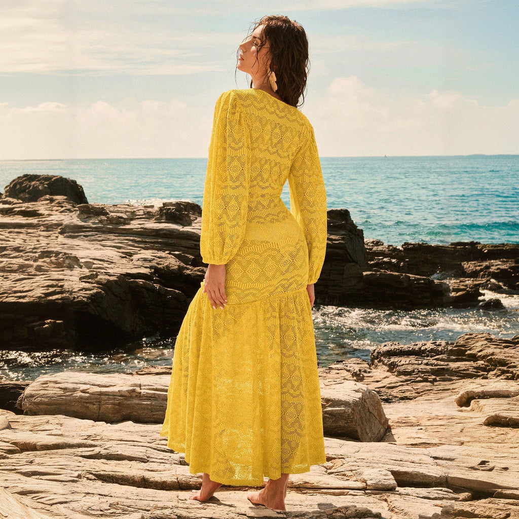 Solid Color Sexy Knitted Hollow Out Cutout Beach Cover up Bikini Swimsuit Beach Women Mangar