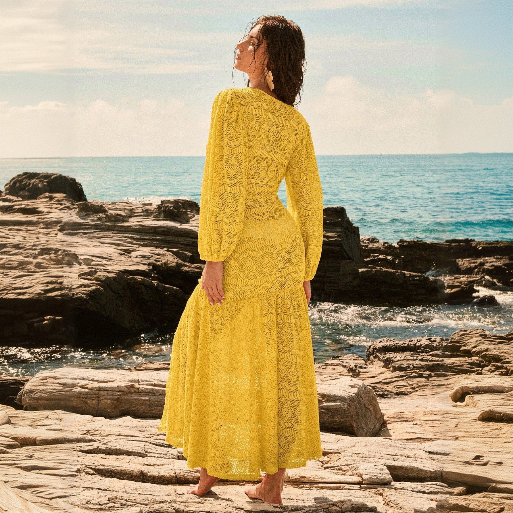 Solid Color Sexy Knitted Hollow Out Cutout Beach Cover up Bikini Swimsuit Beach Women Mangar